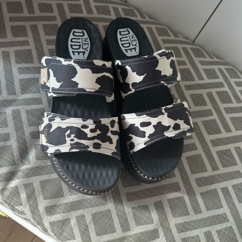 Hey Dude women's Cow Print Sandals - worn once